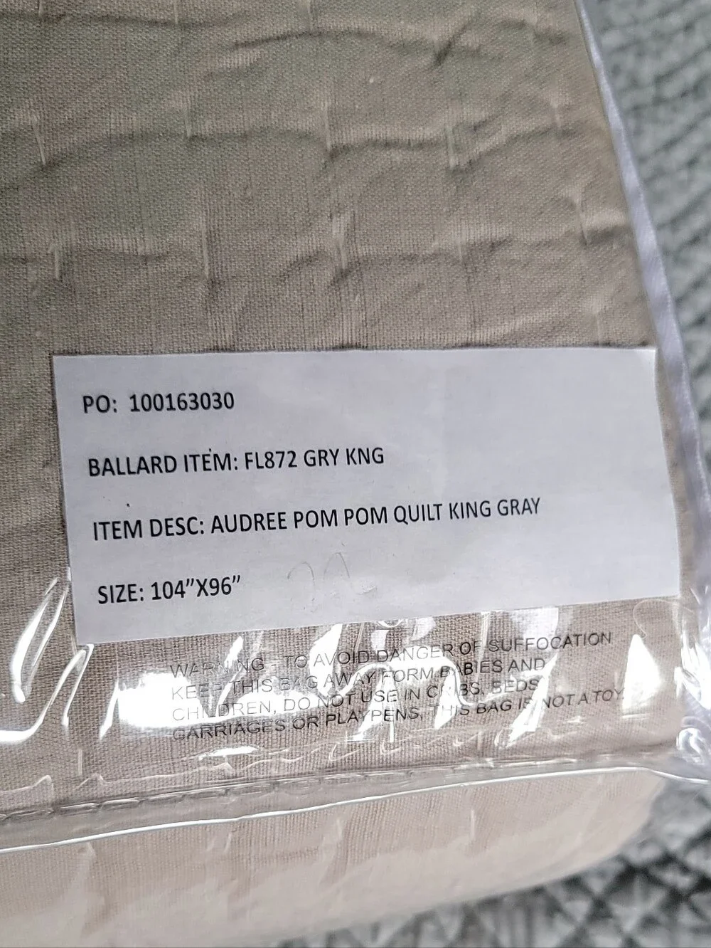NWT Ballard Designs Audree Pom Pom Quilt King Bedding Set, Quilt+Two Euro Shams